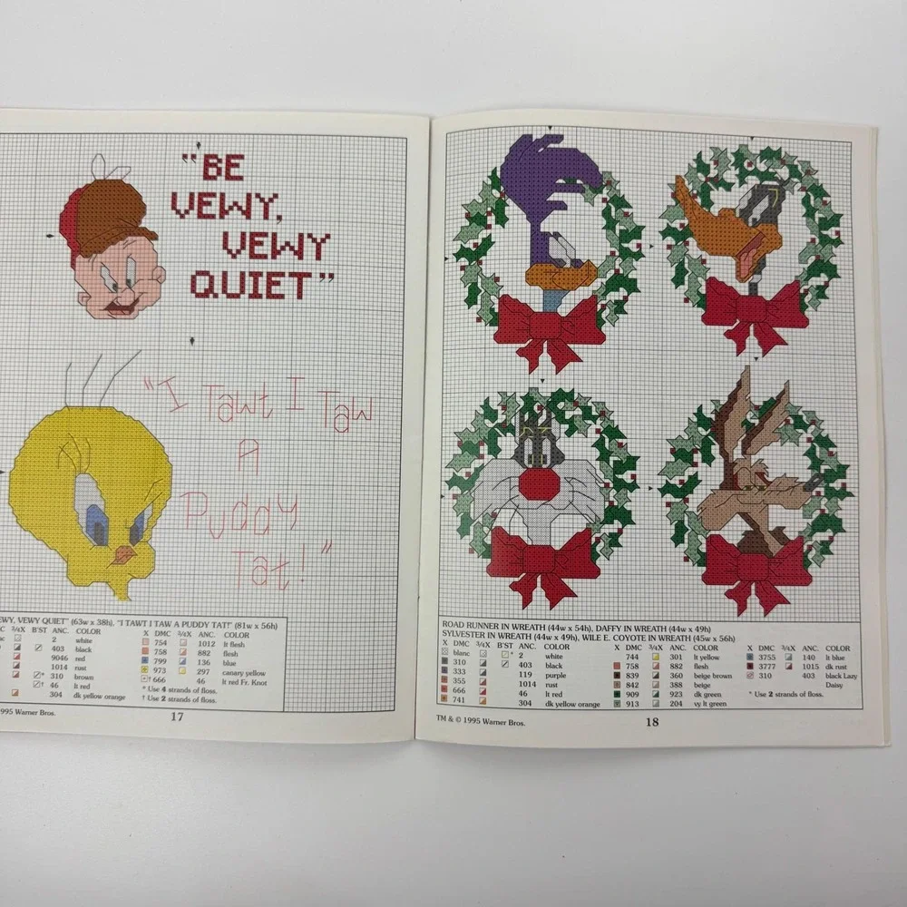 Vintage‎ 1995 Leisure Arts Looney Tunes Cross Stitch Book Leaflet 2723 Patterns